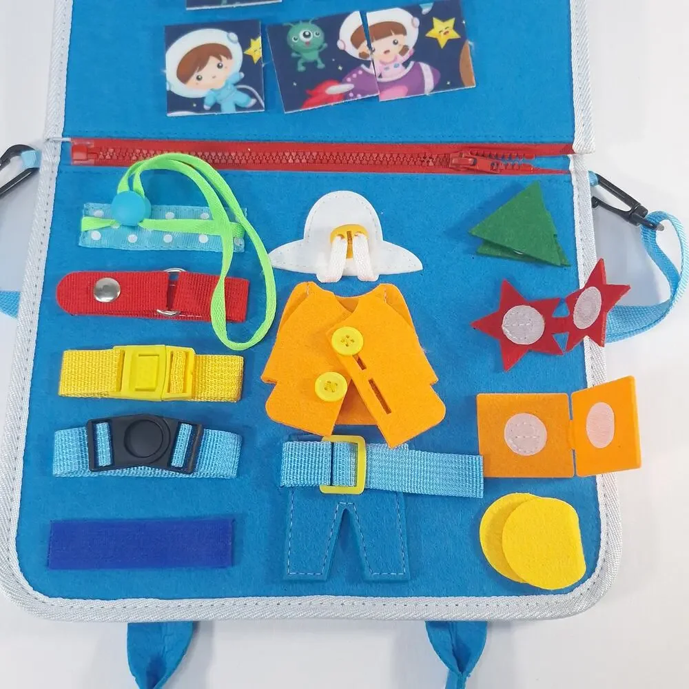Montessori Busy Board Quiet Book Toddler Sensory Learning Travel Toy Blue